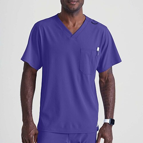 Skechers Sk0112 Structure 1-Pocket Mens Big V Neck Short Sleeve Tag Free Stretch Fabric Moisture Wicking Scrub Top, 5x-large, Purple
