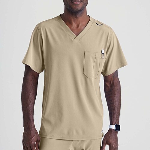 Skechers Sk0112 Structure 1-Pocket Mens Big V Neck Short Sleeve Tag Free Stretch Fabric Moisture Wicking Scrub Top, 5x-large, Brown