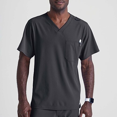 Skechers Sk0112 Structure 1-Pocket Mens Big V Neck Short Sleeve Tag Free Stretch Fabric Moisture Wicking Scrub Top, 5x-large, Gray