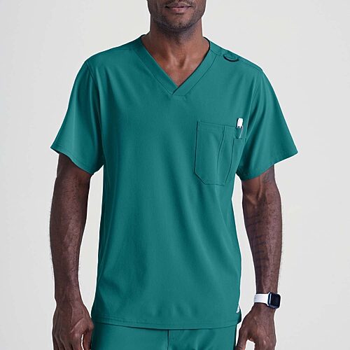 Skechers Sk0112 Structure 1-Pocket Mens Big V Neck Short Sleeve Tag Free Stretch Fabric Moisture Wicking Scrub Top, 5x-large, Blue