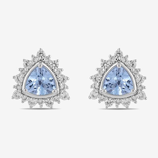 Genuine Blue Aquamarine Sterling Silver 10.7mm Triangle Stud Earrings