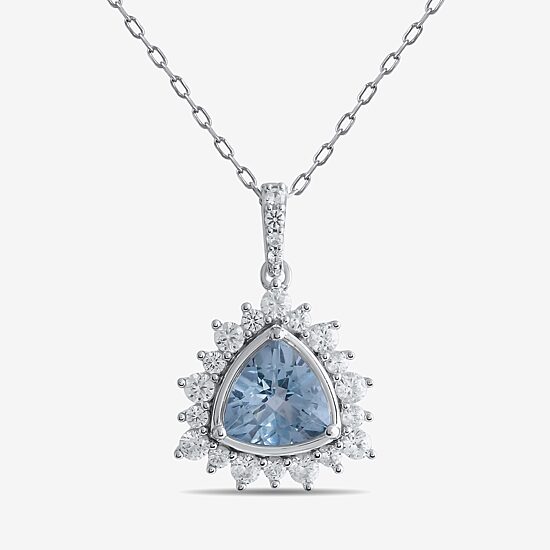 Womens Genuine Blue Aquamarine Sterling Silver Triangle 18 Inch Pendant Necklace