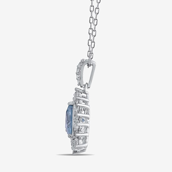 Womens Genuine Blue Aquamarine Sterling Silver Triangle 18 Inch Pendant Necklace