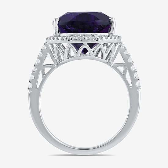 Womens Lab Created Purple Amethyst Sterling Silver Pear Halo Side Stone Cocktail Ring