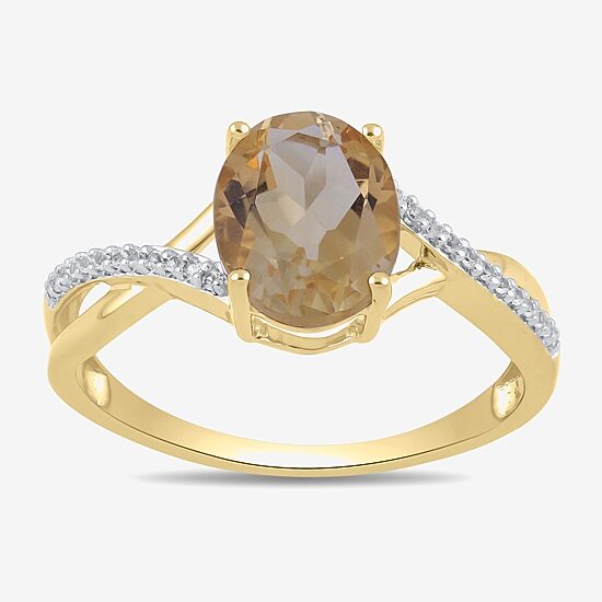 Womens Genuine Yellow Citrine 14K Gold Over Silver Side Stone Cocktail Ring