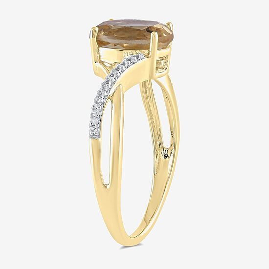 Womens Genuine Yellow Citrine 14K Gold Over Silver Side Stone Cocktail Ring