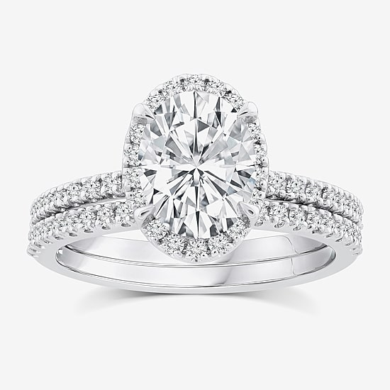 Signature By Modern Bride Womens 2 CT. T.W. Lab Grown White Diamond 10K or 14K Gold Oval Side Stone Bridal Set