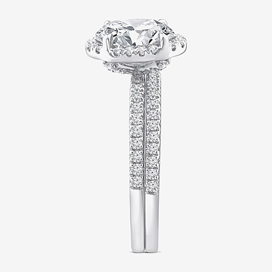 Signature By Modern Bride Womens 2 CT. T.W. Lab Grown White Diamond 10K or 14K Gold Oval Side Stone Bridal Set