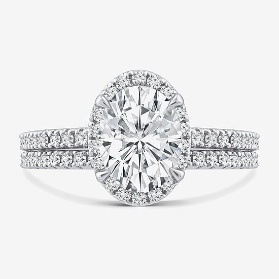 Signature By Modern Bride Womens 2 CT. T.W. Lab Grown White Diamond 10K or 14K Gold Oval Side Stone Bridal Set