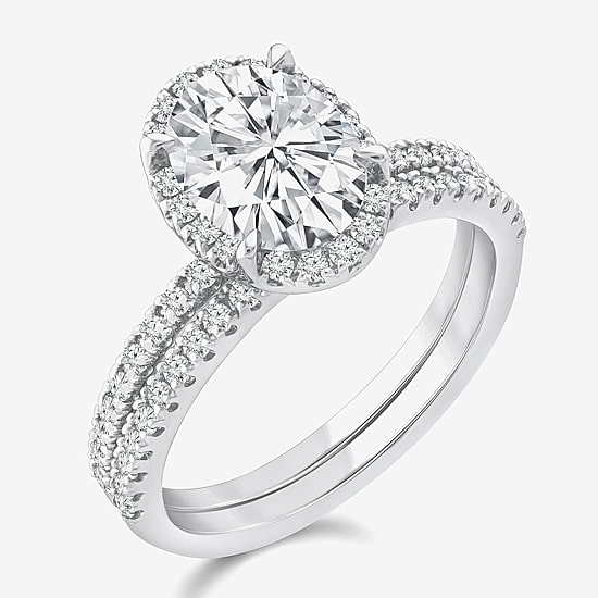 Signature By Modern Bride Womens 2 CT. T.W. Lab Grown White Diamond 10K or 14K Gold Oval Side Stone Bridal Set
