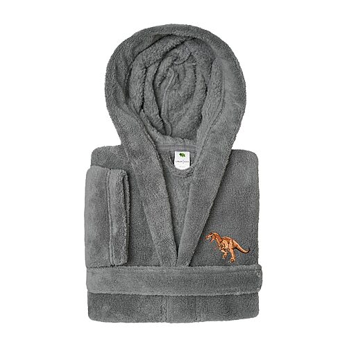 Linum Home Textiles Plush Dino Kids Bathrobe Unisex Long Sleeve Long Length Bathrobe, Medium, Gray