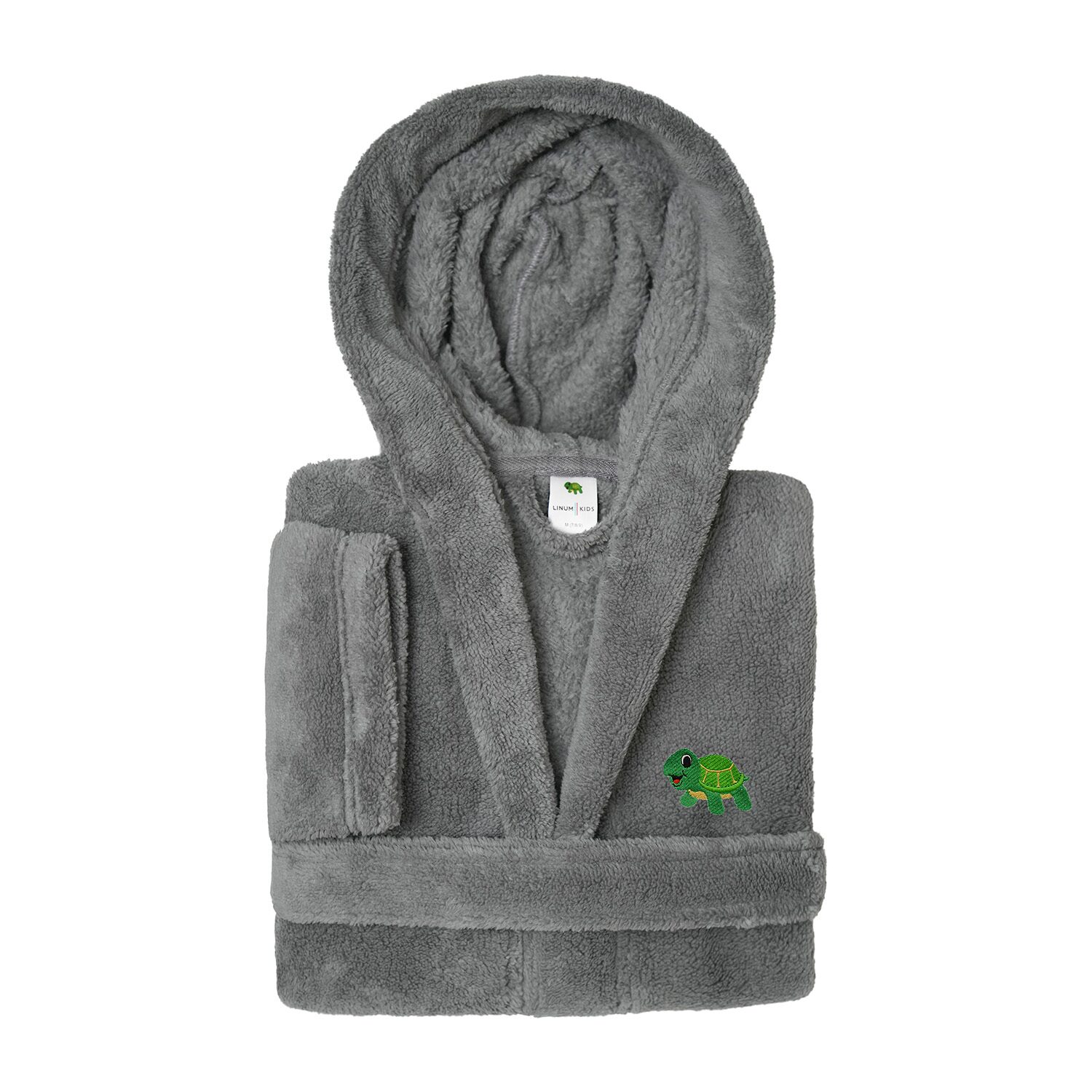 Linum Home Textiles Plush Turtle Kids Bathrobe Unisex Long Sleeve Length Robe