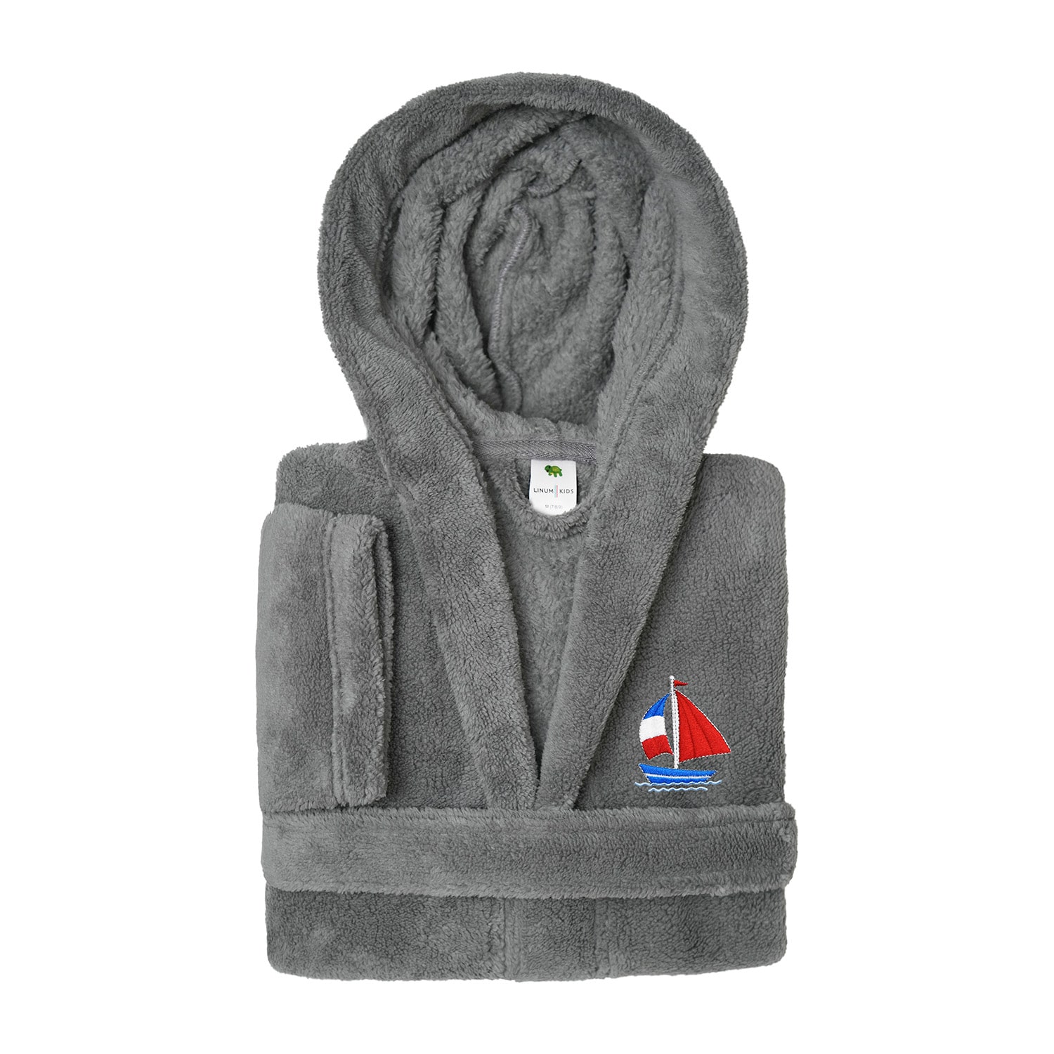 Linum Home Textiles Plush Boat Kids Bathrobe Unisex Long Sleeve Length Robe