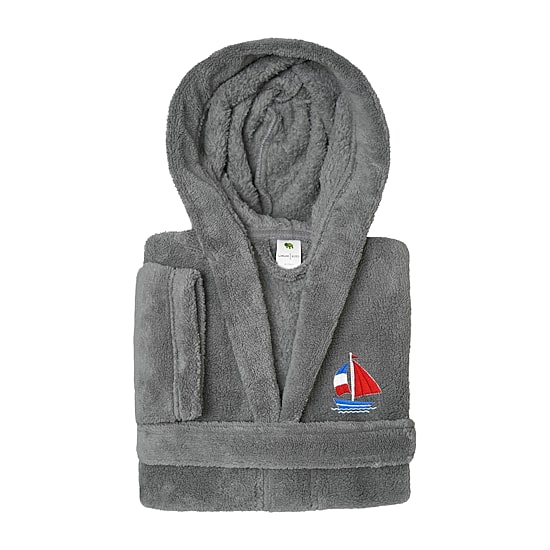 Linum Home Textiles Plush Boat Kids Bathrobe Unisex Long Sleeve Long Length Robe