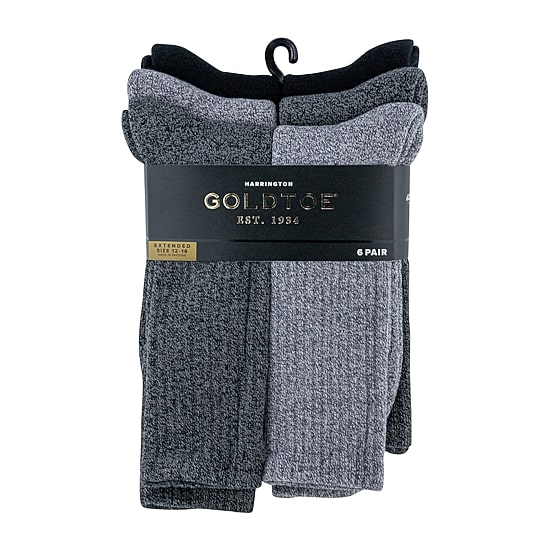 Gold Toe Harrington Mens 6 Pair Big and Tall Crew Socks