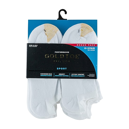 Gold Toe Athletic Sport Bonus Pack Mens Multi-Pack 8 Pair No Show Socks