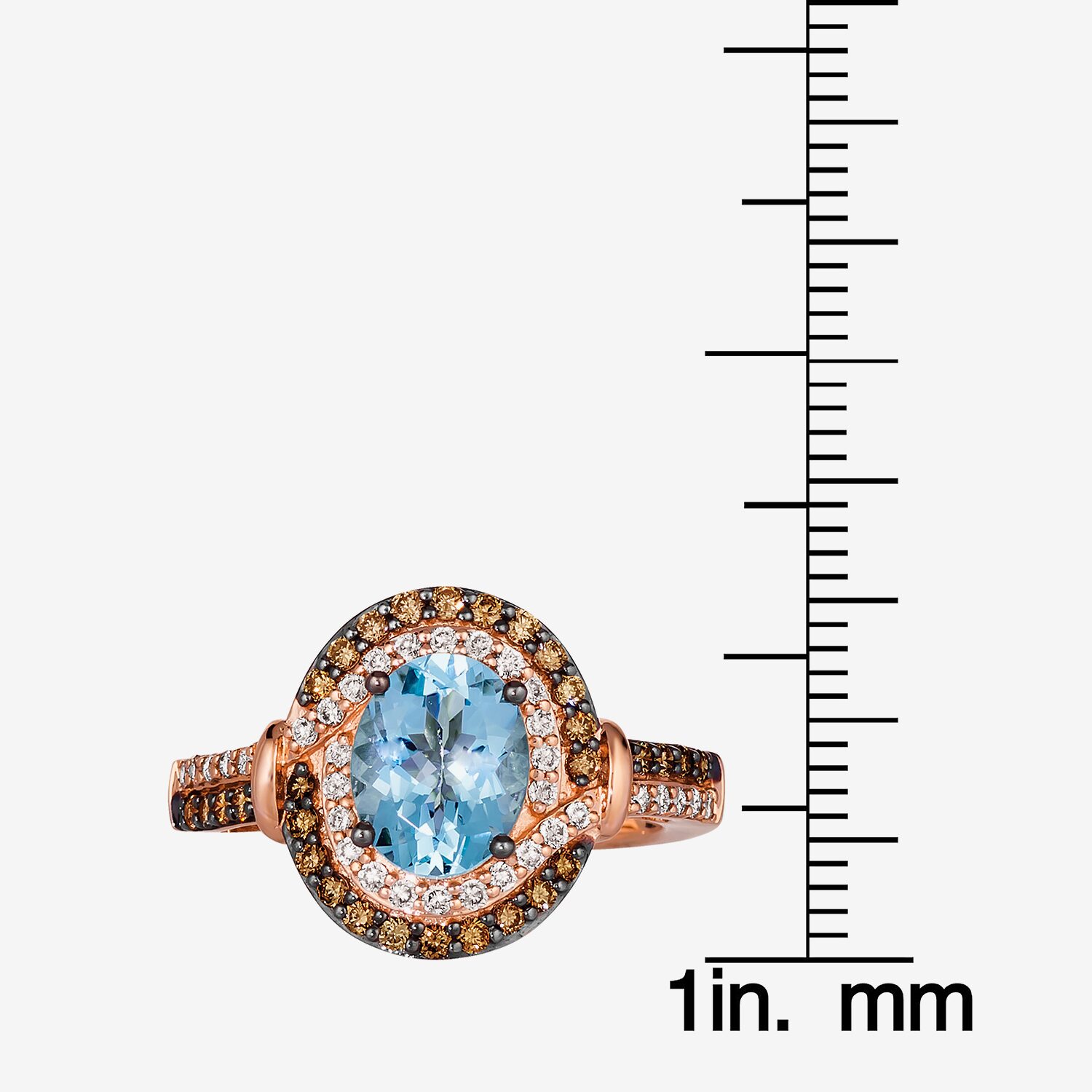 Le Vian® Grand Sample Sale™ Ring featuring 1 1/2 CT. Sea Blue Aquamarine® 1/3 CT. Chocolate Diamonds® 1/4 CT. Nude Diamonds™ set in 14K Strawberry Gold®