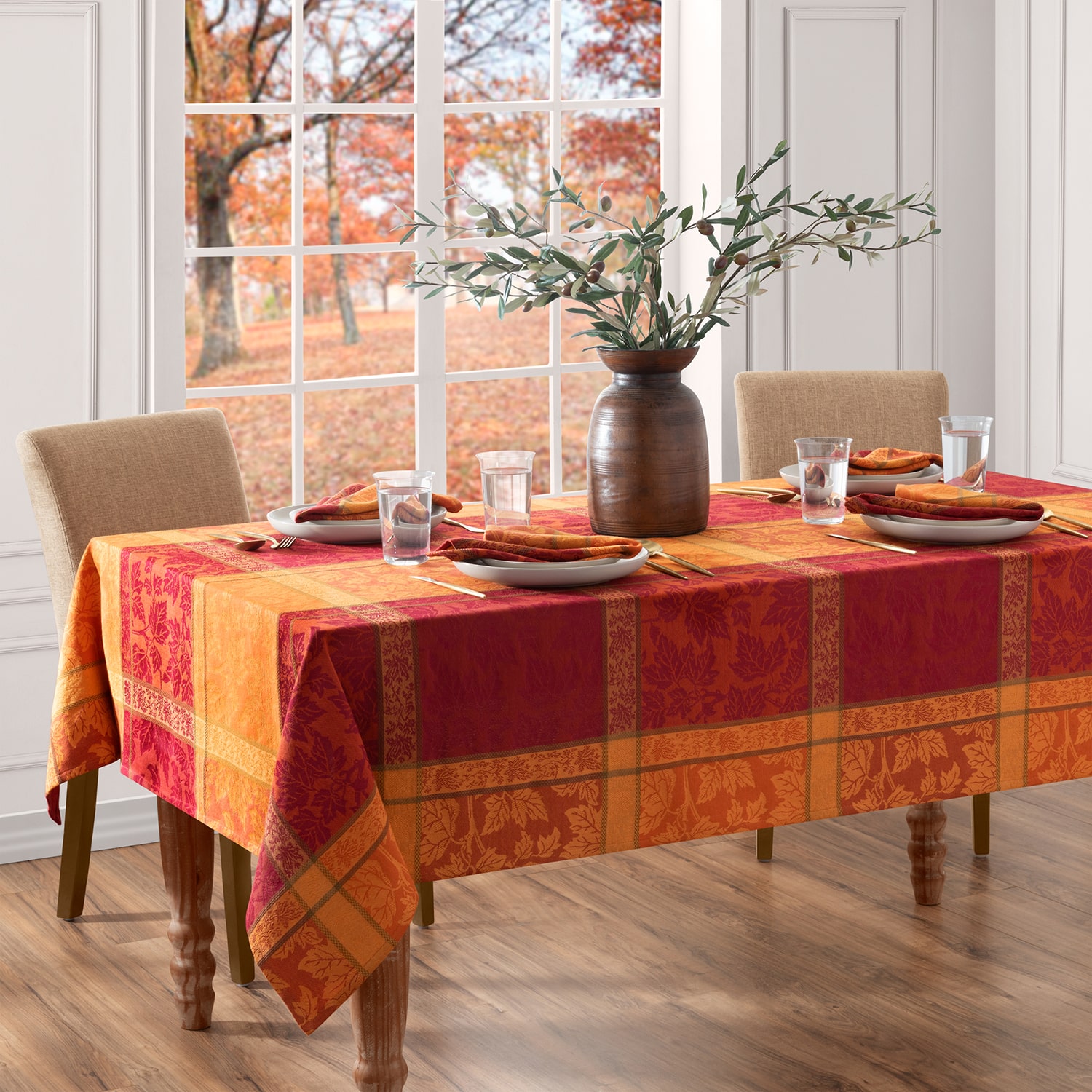 Threadmade Maplewood Jacquard Harvest Cotton Rectangle Tablecloth