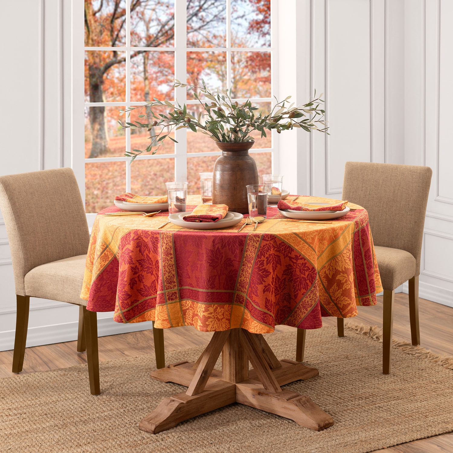 Threadmade Maplewood Jacquard Harvest Cotton Tablecloth Tablecloth