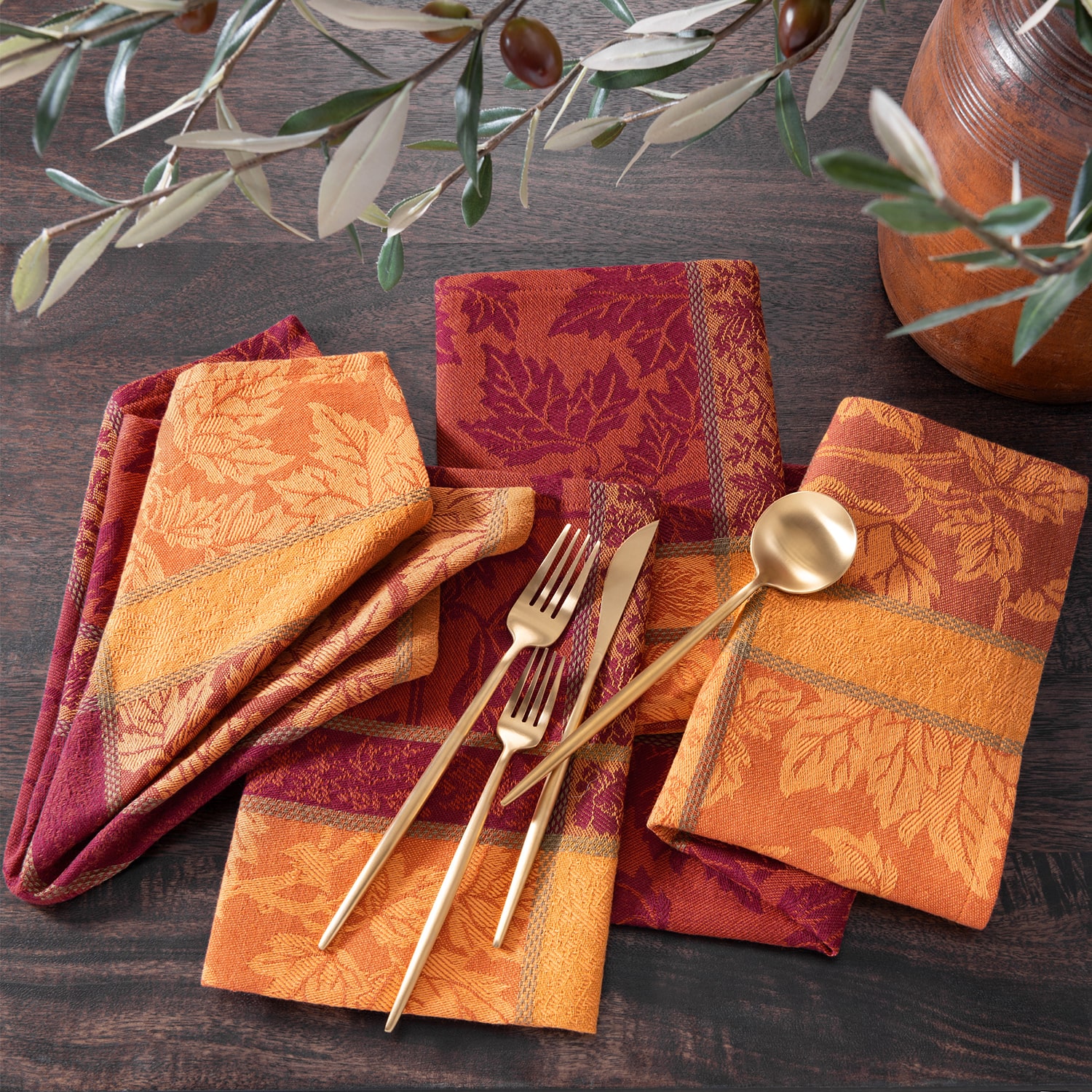 Threadmade Maplewood Jacquard Harvest Cotton Napkins 8-pc. Napkins