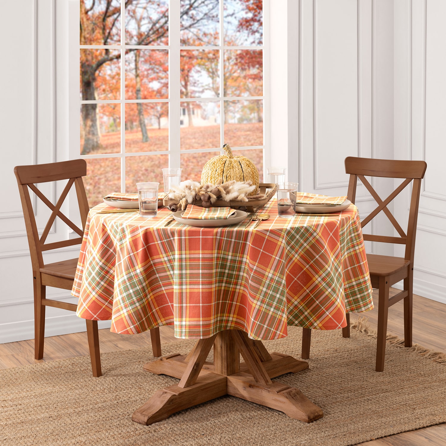 Elrene Home Fashions Hawley Plaid Harvest Cotton Round Tablecloth