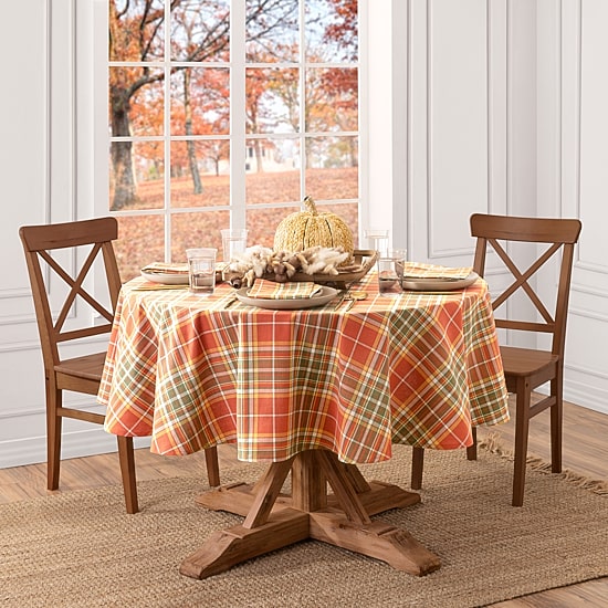 Elrene Home Fashions Hawley Plaid Harvest Cotton Round Tablecloth