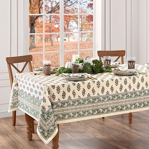 Threadmade Nomad Harvest Block Print Rectangle Tablecloth, One Size, Green