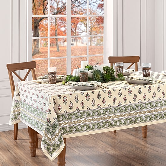 Threadmade Nomad Harvest Block Print Rectangle Tablecloth