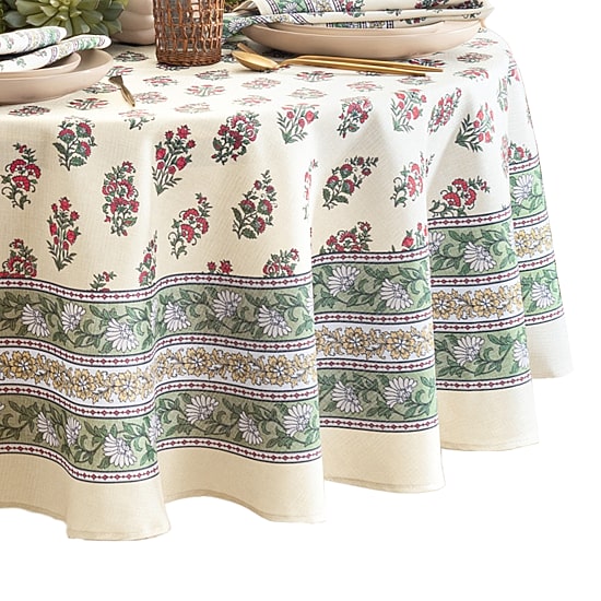 Threadmade Nomad Harvest Block Print Oval Tablecloth