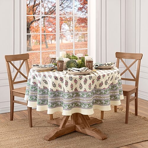 Threadmade Nomad Harvest Block Print Tablecloth, One Size, Green