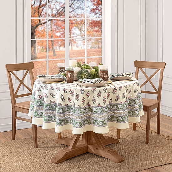 Threadmade Nomad Harvest Block Print Oval Tablecloth