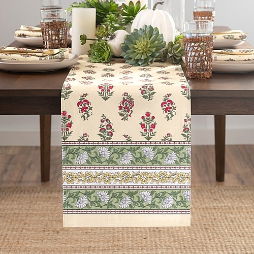 Threadmade Nomad Harvest Block Print Table Runner Table Runner, One Size, Green