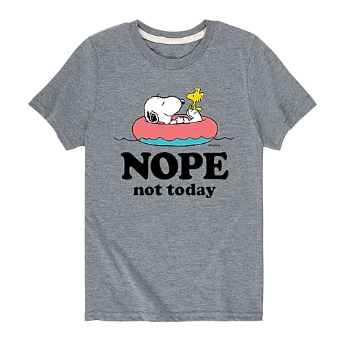 Not Today Summer Pool Day Little & Big Kid Boys Crew Neck Short Sleeve Regular Fit Peanuts Snoopy Graphic T-Shirt, Medium, Gray