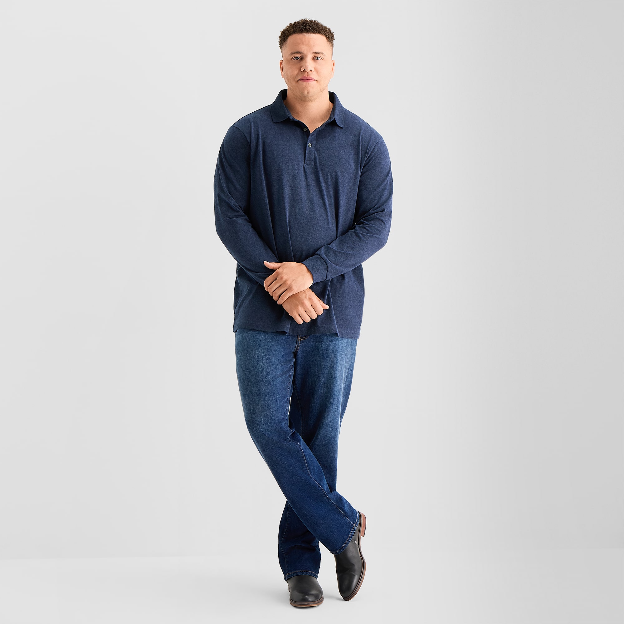 St. John's Bay Super Soft Jersey Big and Tall Mens Classic Fit Long Sleeve Polo Shirt