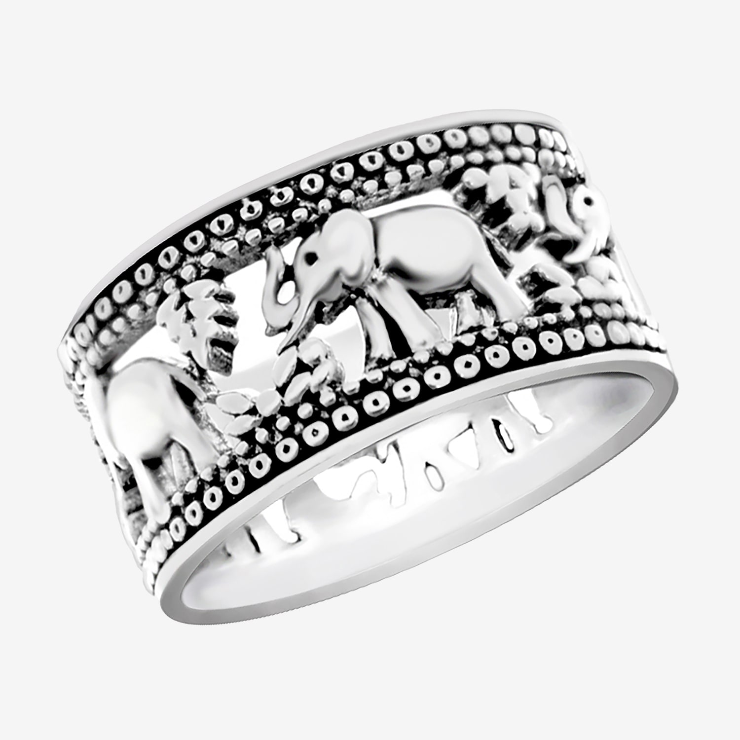 Sparkle Allure Elephant Womens 2MM Pure Silver Over Brass Band
