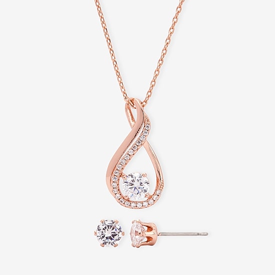 Sparkle Allure Womens Cubic Zirconia 18K Rose Gold Over Brass 2-pc. Jewelry Set