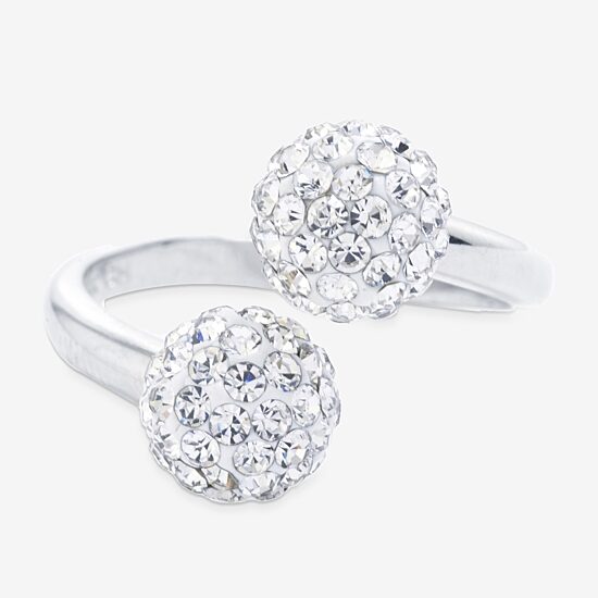 Sparkle Allure Womens Crystal Pure Silver Over Brass Round Bypass  Cocktail Ring