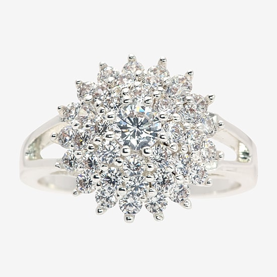 Sparkle Allure Womens White Cubic Zirconia Pure Silver Over Brass Hypoallergenic Cocktail Ring
