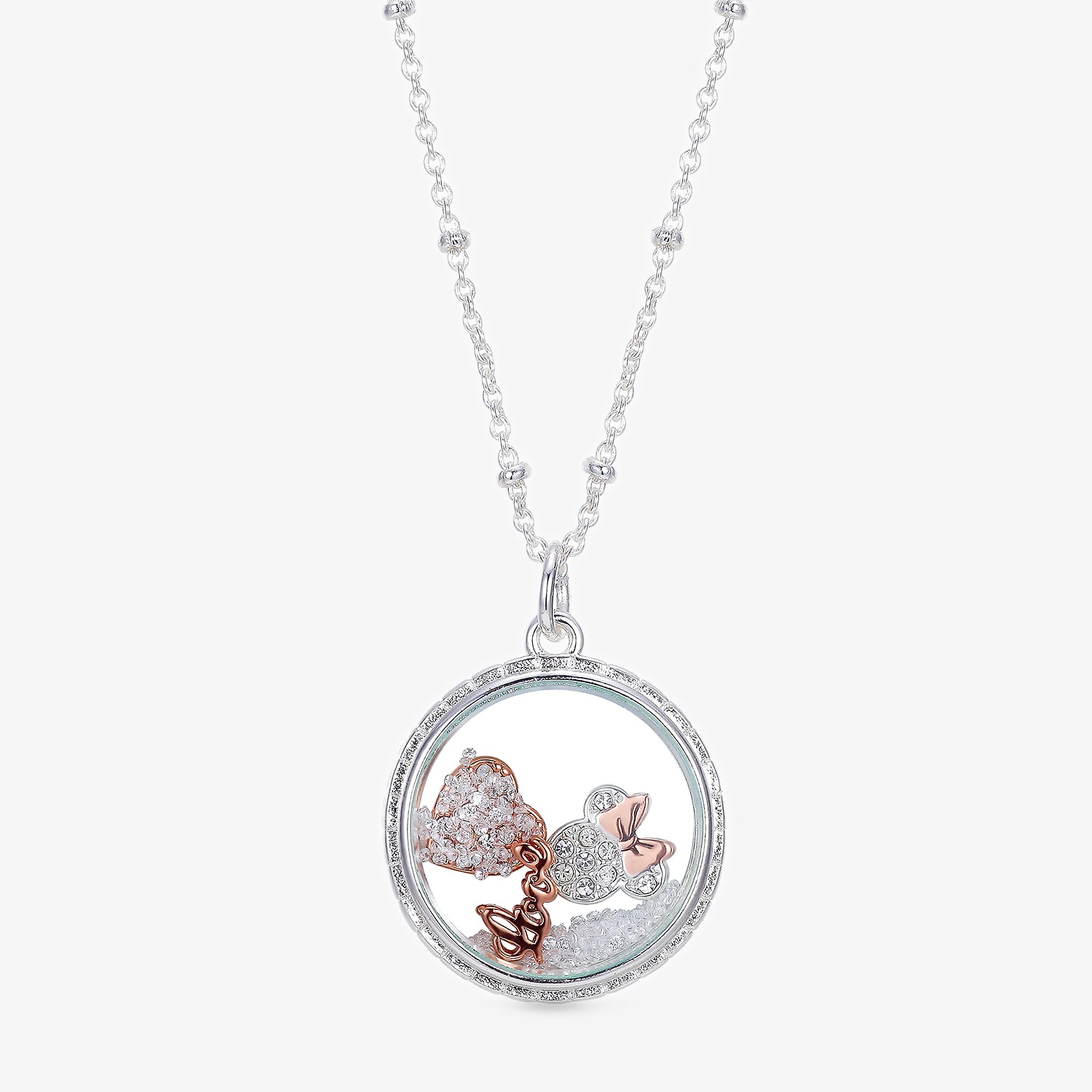 Disney Classics Womens Crystal Pure Silver Over Brass Heart 16 Inch Pendant Necklace