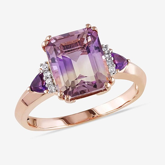 Genuine Ametrine Amethyst and Diamond-Accent Ring