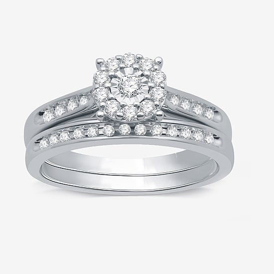 I Said Yes (H-I / I1) Womens 3/8 CT. T.W. Lab Grown White Diamond Sterling Silver Round Side Stone Halo Bridal Set