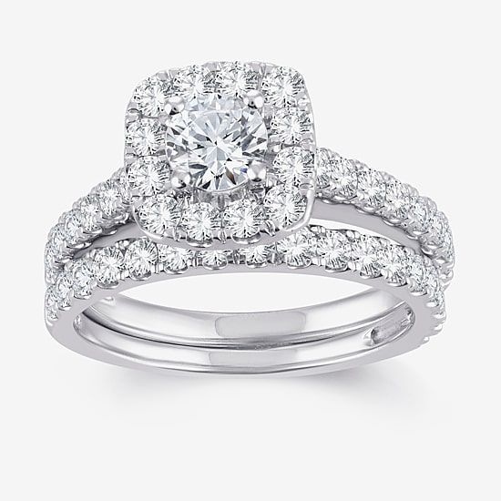 2 CT.T.W. Natural Diamond Cushion Halo Bridal Set in 10K or 14K Gold