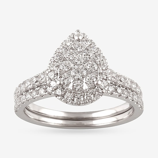 Signature By Modern Bride Womens 1 CT. T.W. Natural White Diamond 10K White Gold Pear Side Stone Halo Bridal Set