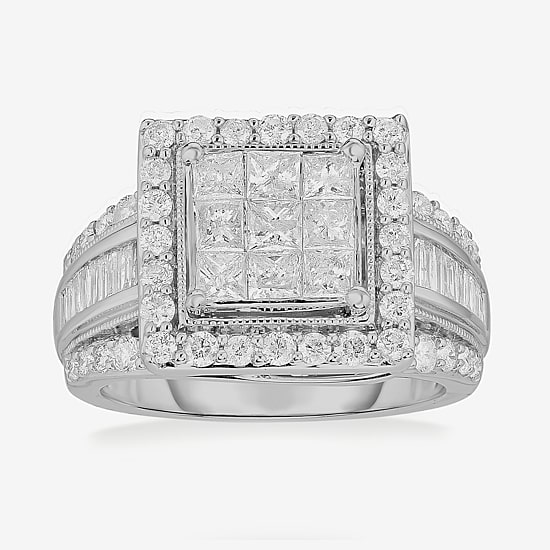 2 CT.T.W. Natural Diamond Side Stone Halo Engagement Ring in 10K or 14K Gold