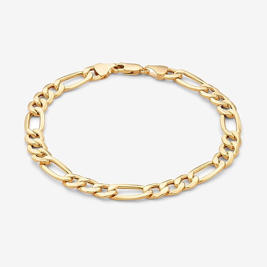 Made in Italy Mens 10K Gold 8 1/2 Inch Figaro Chain Bracelet