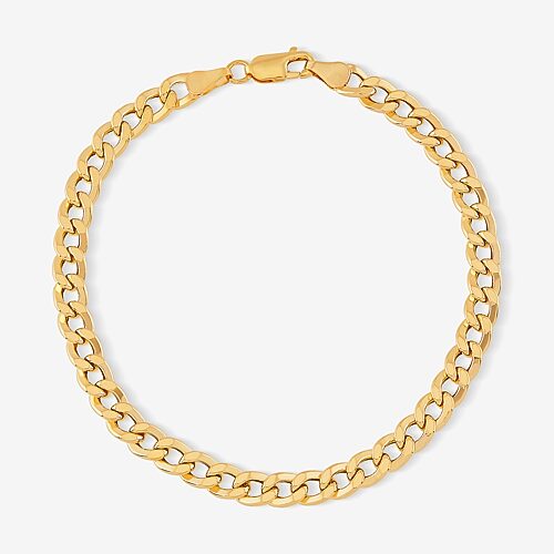 Mens 10K Gold 8.5 Inch 6mm Semi-Solid Curb Bracelet, One Size, Yellow