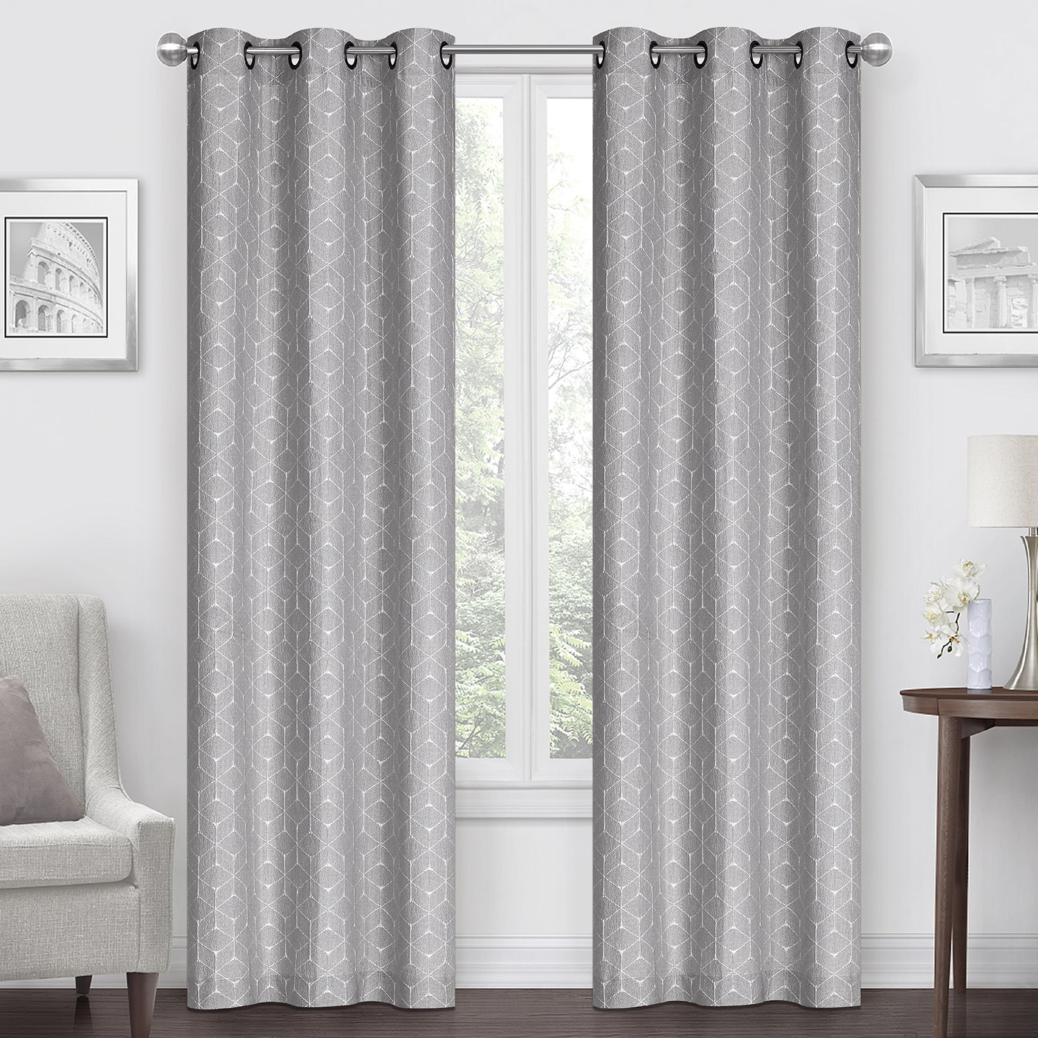Regal Home Geo Cube Jacquard Grommet Top Light-Filtering Set of 2 Curtain Panel