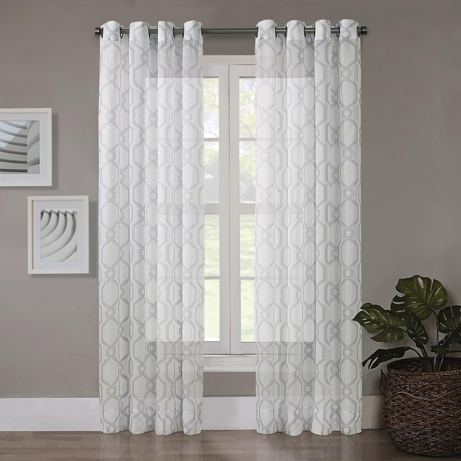 Regal Home Crushed Voile Geo Print Grommet Top Sheer Single Curtain Panel