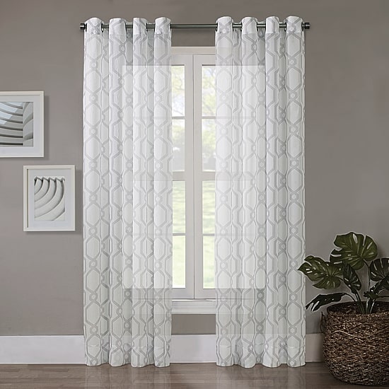 Regal Home Crushed Voile Geo Print Grommet Top Sheer Single Curtain Panel