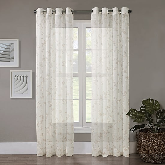 Regal Home Crushed Voile Leaves Print Grommet Top Sheer Single Curtain Panel